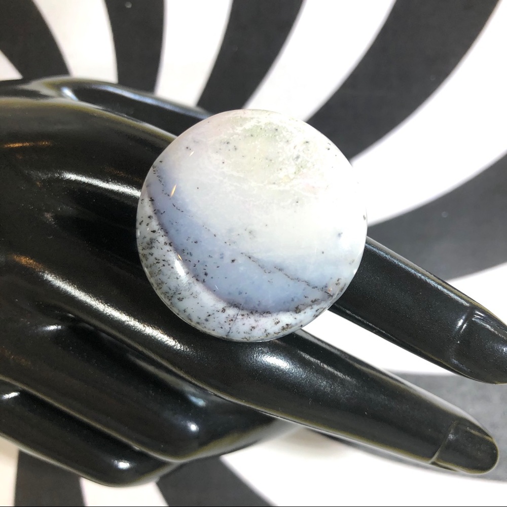 Large Circular Black White Quartz Ring Ooak